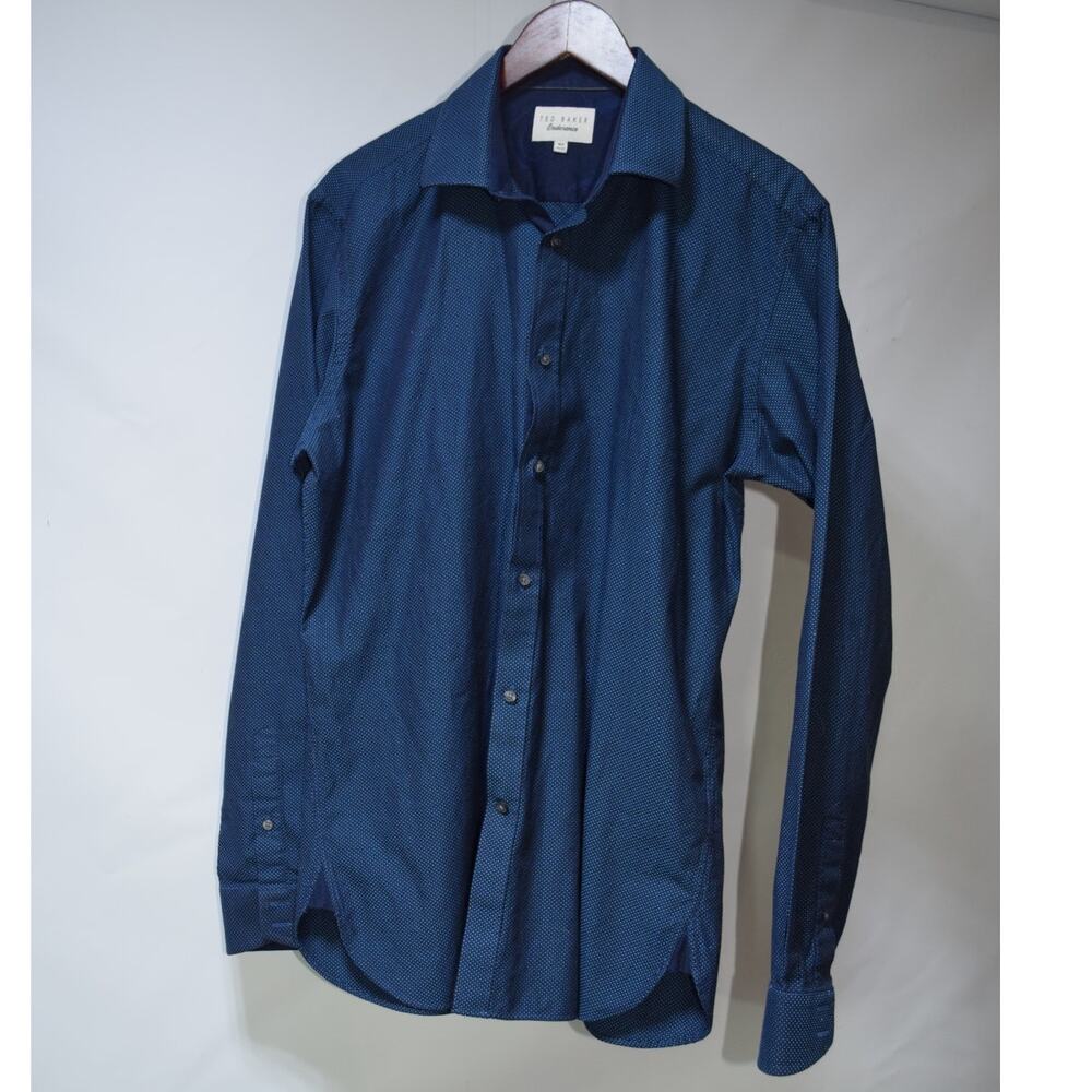 Ted Baker Endurance Men’s 16.5 36/37 Blue Micro Pattern 100% Cotton Dress Shirt